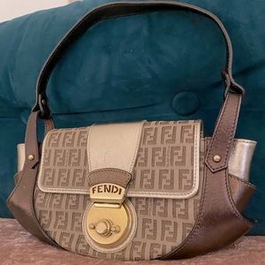 FENDI ZUCCA COMPILATION BAGUETTE w/tag & dust bag, metallic neutrals, like new!